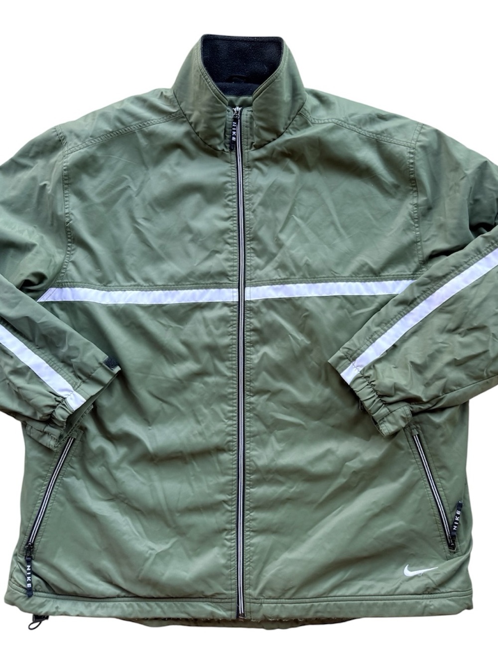Nike Windbreaker Jacket Men’s XXL Olive Green Reflective Stripe Full Zip